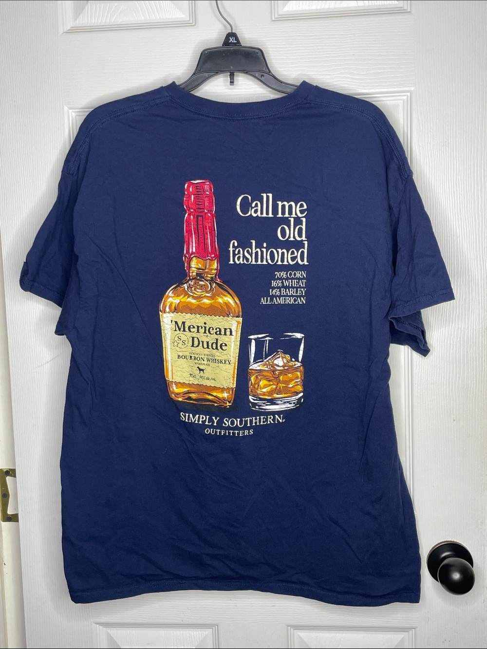Simply Southern Navy 'Call Me Old Fashioned' Whiskey Graphic Tee. Size XL